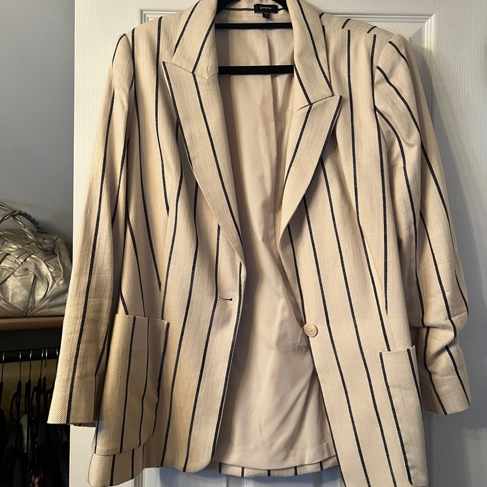 Express Cream and Black Striped Blazer